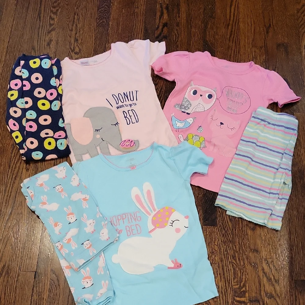 Carter's Girls Pink, Light Blue & Navy Bunny and Owl Pajama Bundle 3 Sets